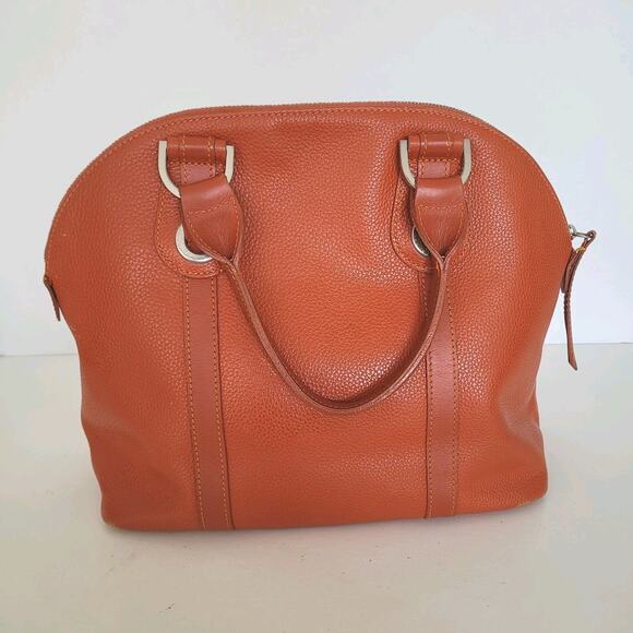 Longchamp Paris Legacy Orange Saddle Pebble Leather Zip Tote Bag Purse Medium - Picture 2 of 12